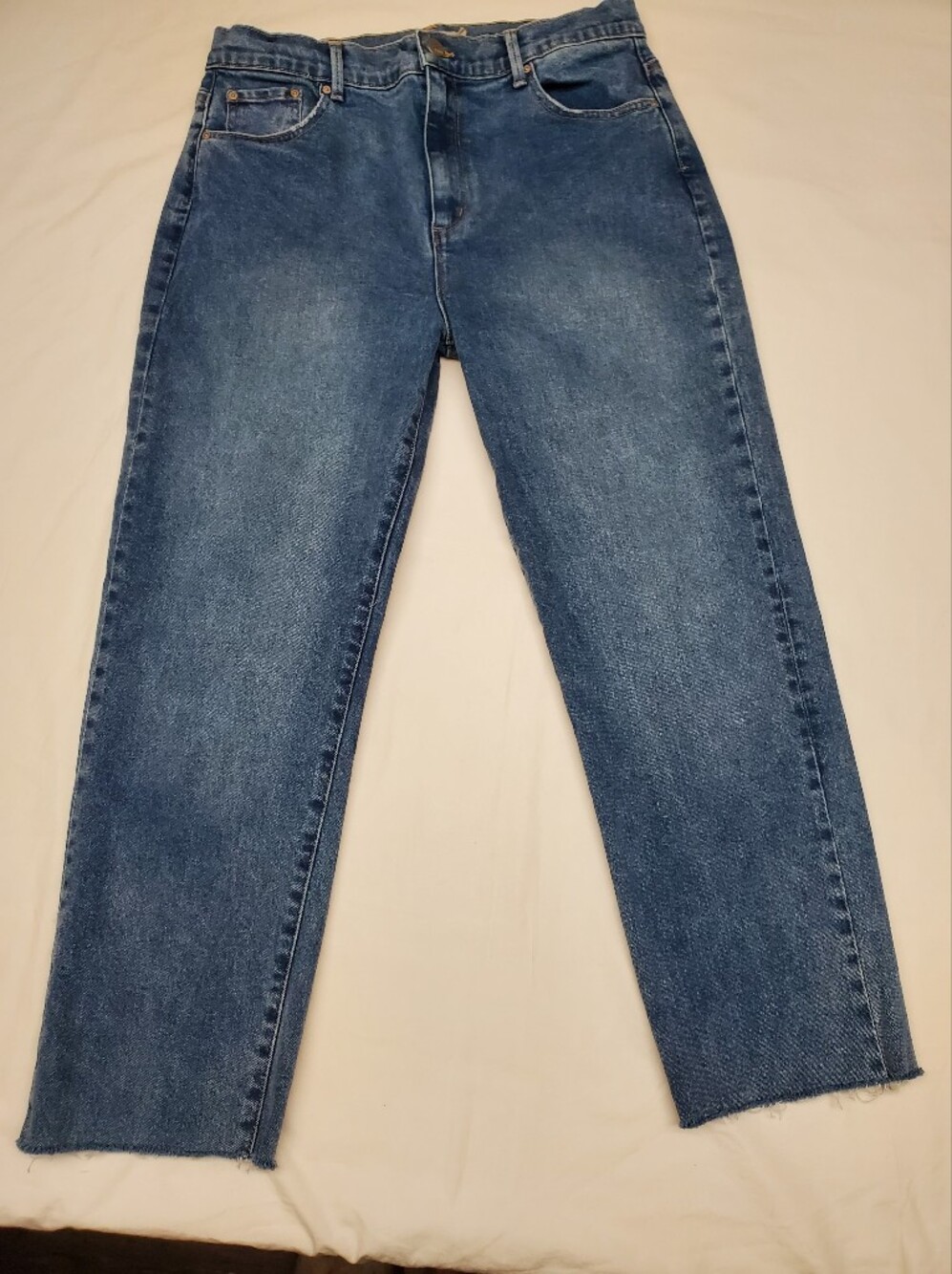Tractr Women's High Rise Straight Wide Leg Jeans Medium Wash Raw Hem Size 10/30